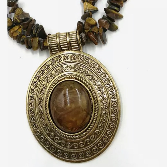 NEW Boho Handmade Natural Stone Antique Silver Necklace - Picture 3 of 4